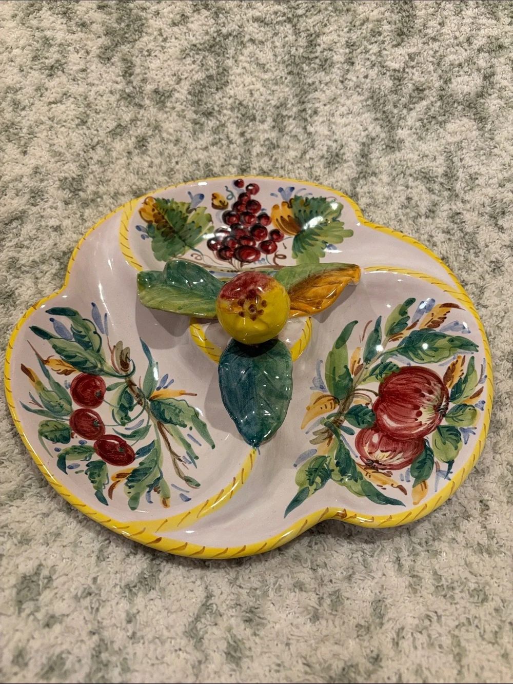 Hand-Painted Italian Ceramic Fruit Divided Serving Dish NWT Artisan Made